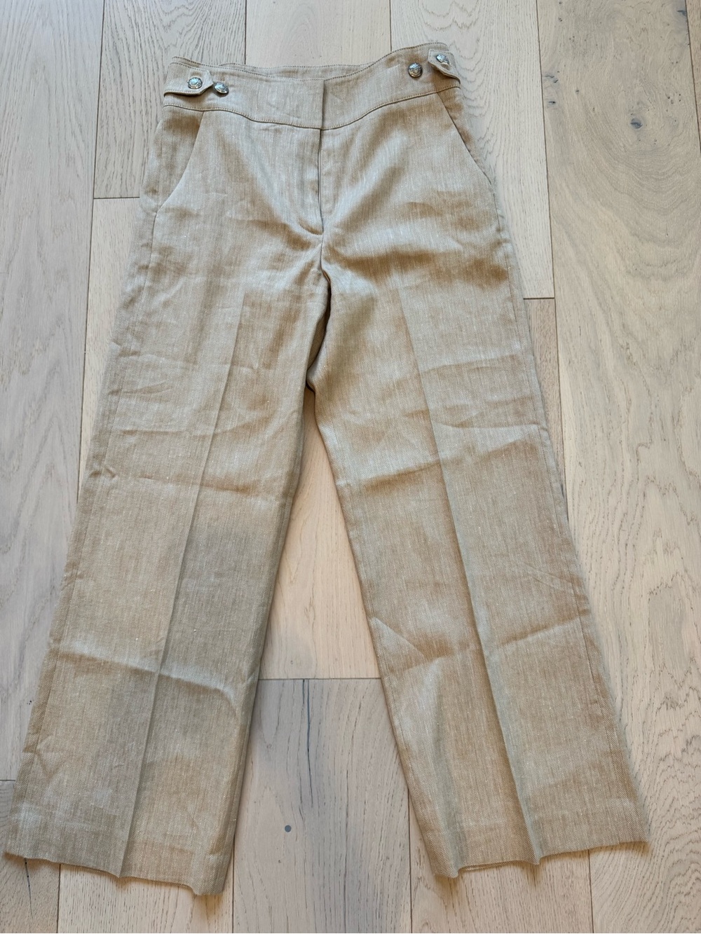 Veronica Beard Natural Beige Straight-Leg Linen-Blend Pants